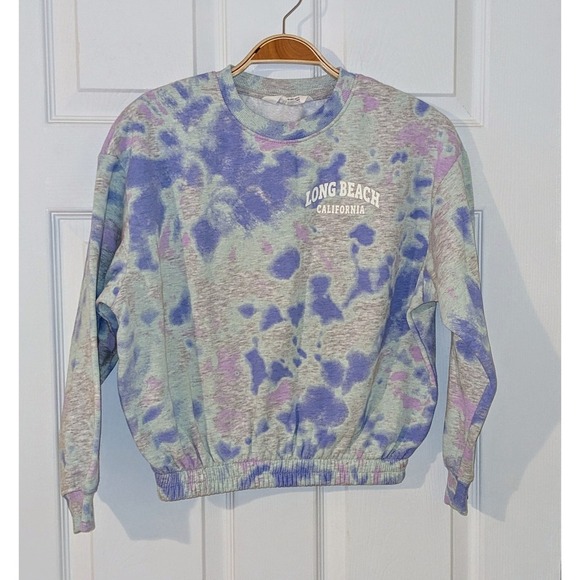 H&M Long Beach‎ Tie Dye Sweatshirt Girls Pullover Crew Neck Pastel Y2K  L 10/12 - Picture 1 of 8